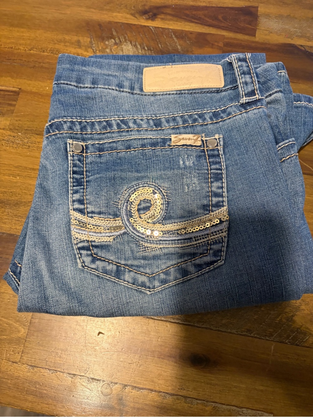 Seven7 Blue Boot Cut Jeans with Gold Sequin Pocket